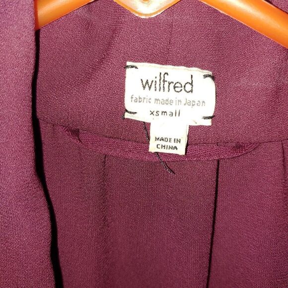 Wilfred Women's Size XS Burgundy Sheer Chiffon Hi-Lo Blouse - Picture 3 of 5